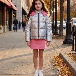 Moncler Enfant Reversible Down Jacket Silver/Pink Size 150